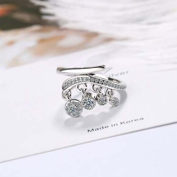 NEW Sterling Silver Diamond Drop Adjustable Ring - Picture 5 of 8